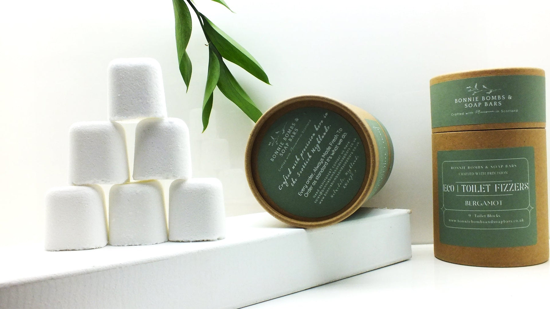 Eco friendly bergamot toilet cleaning bombs in plastic-free packaging – natural toilet cleaner.
